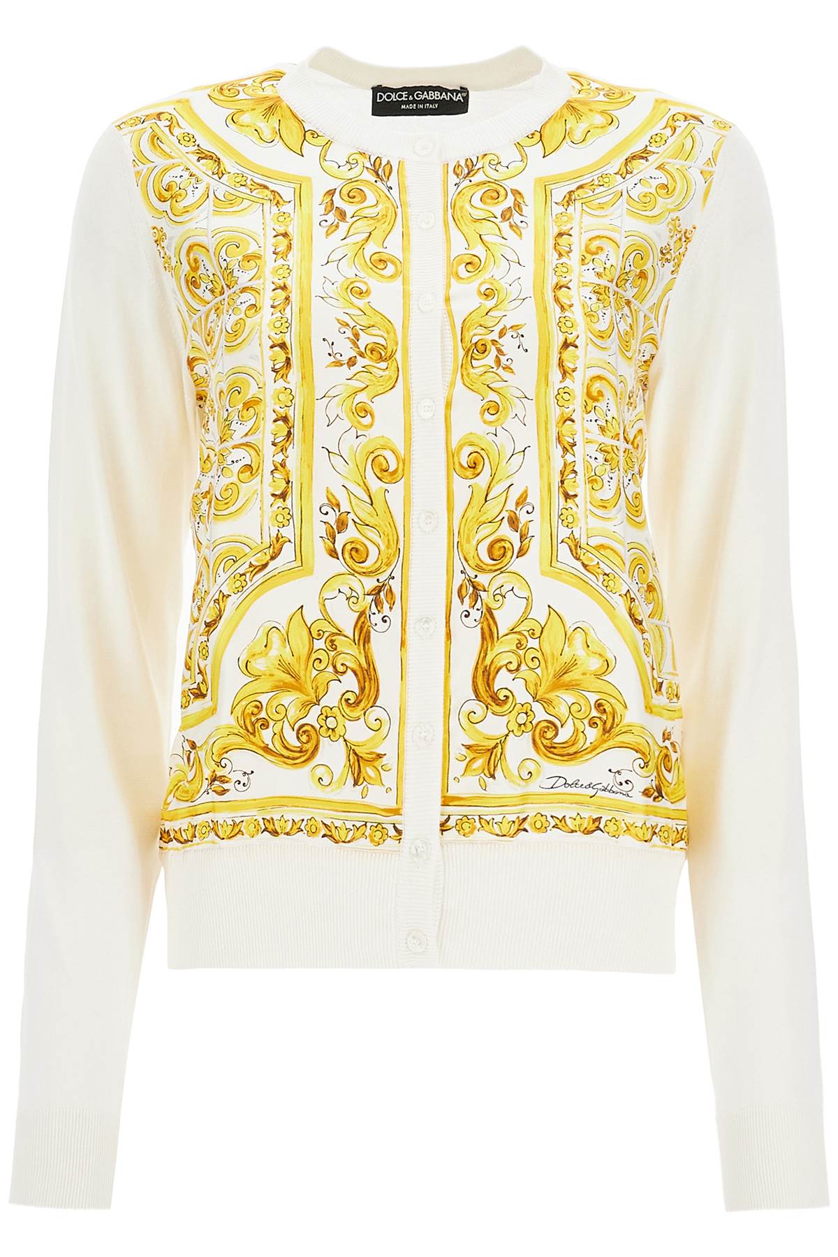 DOLCE & GABBANA Luxurious Silk Knit Cardigan with Artistic Print