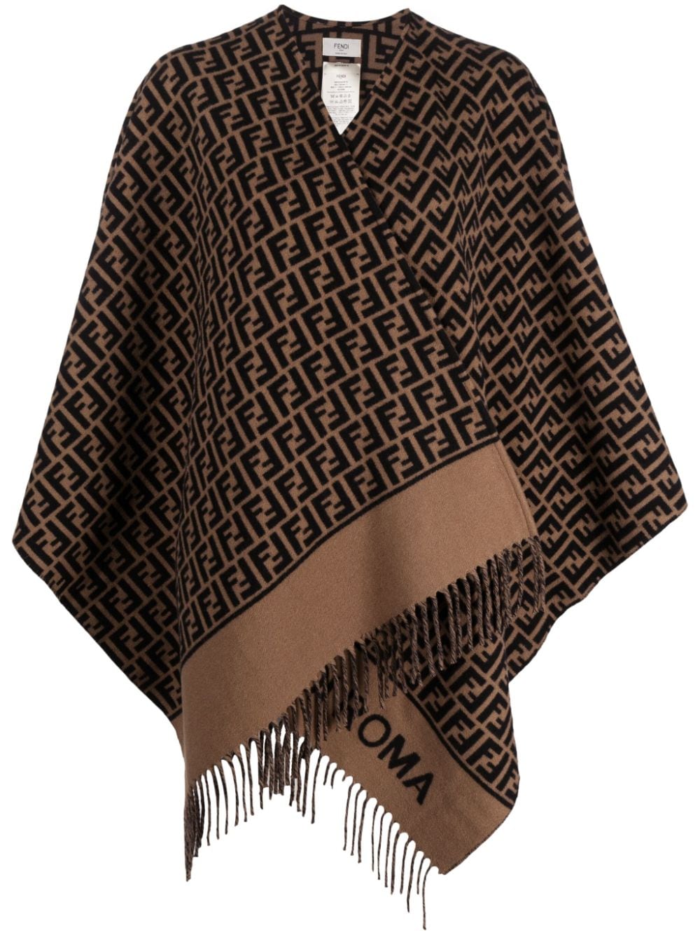 FENDI FF Logo Print Wool-Cashmere Poncho