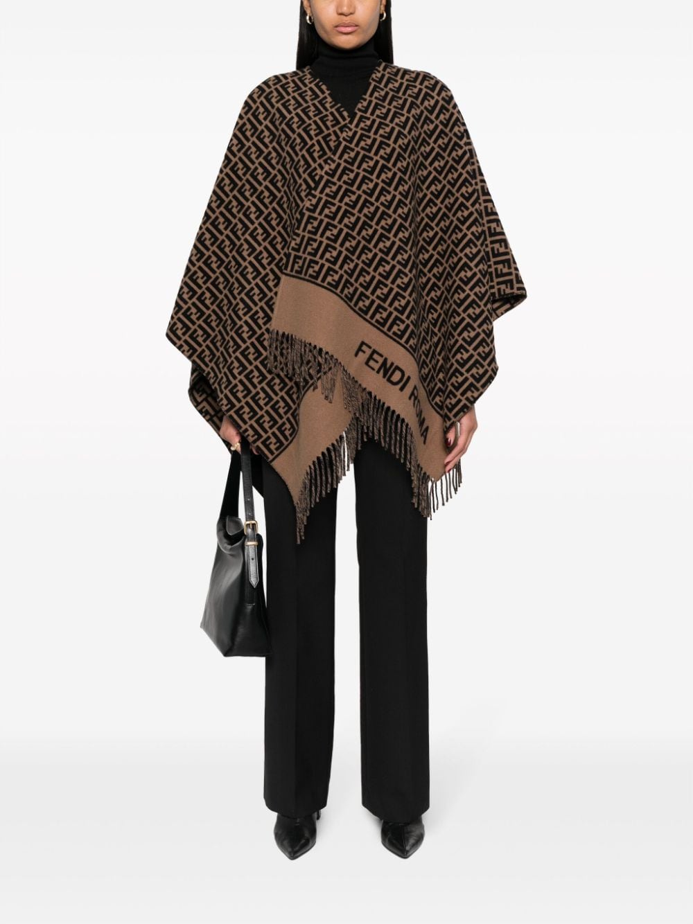 FENDI FF Logo Print Wool-Cashmere Poncho