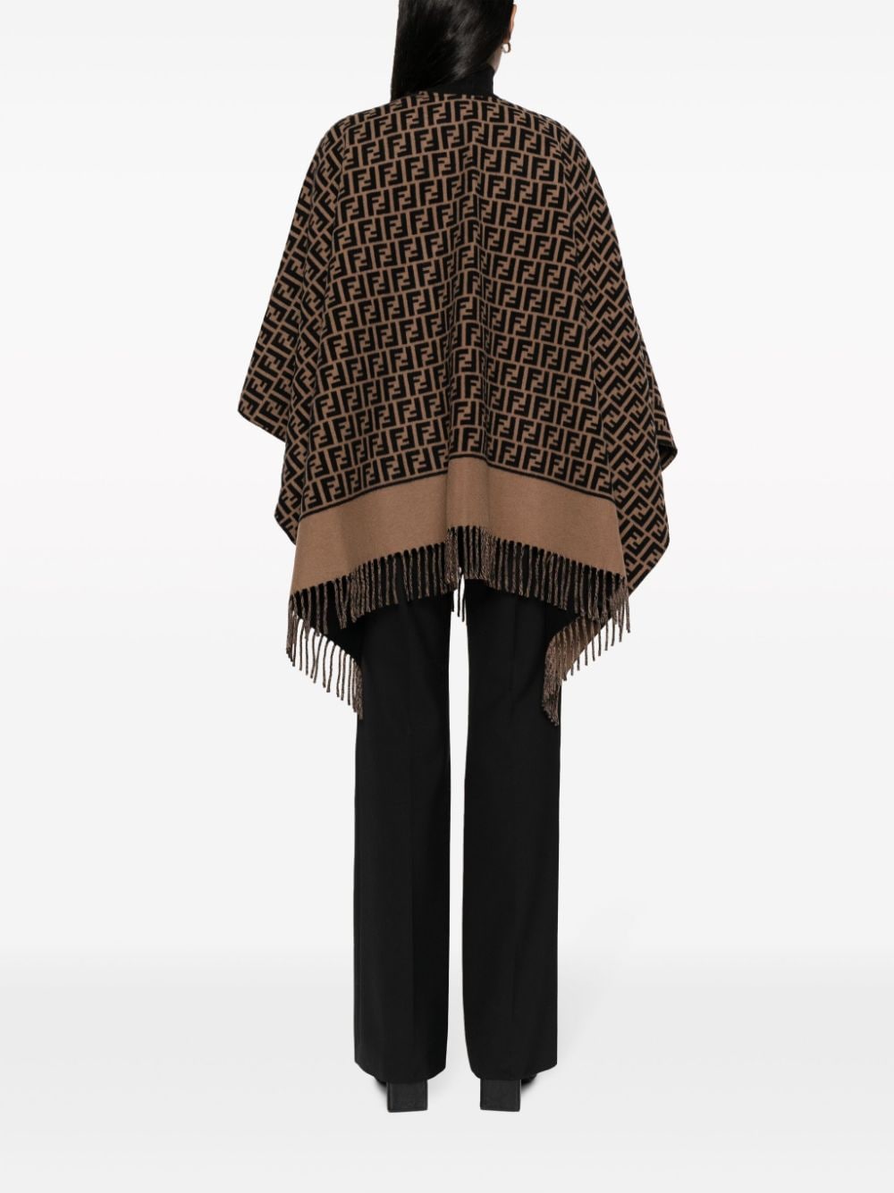 FENDI FF Logo Print Wool-Cashmere Poncho