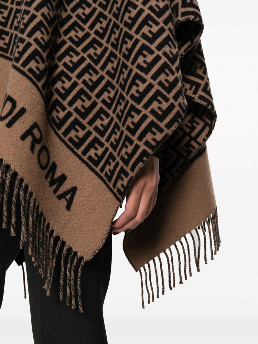 FENDI FF Logo Print Wool-Cashmere Poncho