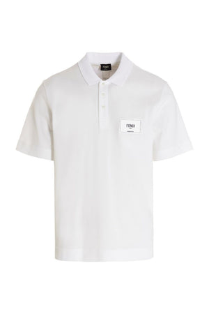 FENDI Men's Cotton Piqué Polo Shirt with Ribbed Collar and Side Slits