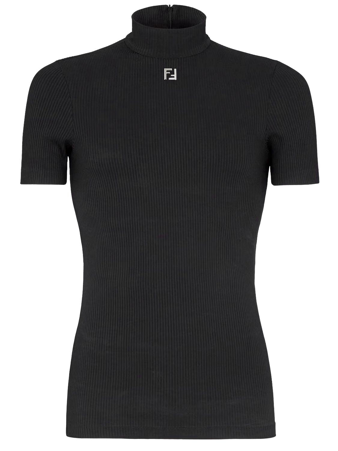 FENDI Men's Black Knit T-Shirt for SS24