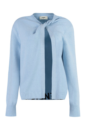 FENDI Elegant Light Blue Wool and Cashmere Cardigan with Front Knot Detail for Women