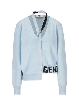 FENDI Light Blue Cashmere Cardigan for Women - FW23 Collection