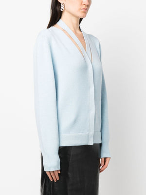 Luxurious Blue Cut-Out Intarsia-Logo Cardigan for Women by FENDI