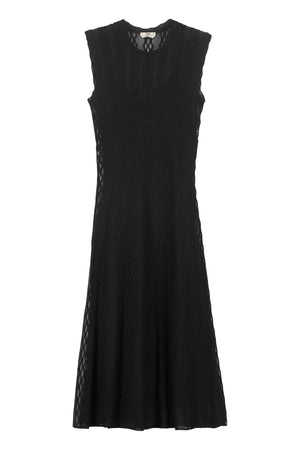 FENDI Black Midi Dress with Mesh Fabric and Removable Slip for Women SS21