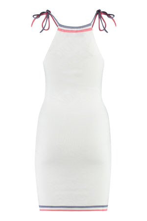 Đầm Jacquard Knit Trắng Nhỏ Với Các Viền Tương Phản Và Logo Gương Fendi