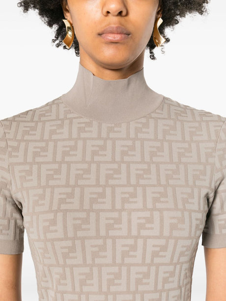 FENDI Gray Stretch Design Midi Dress for Women