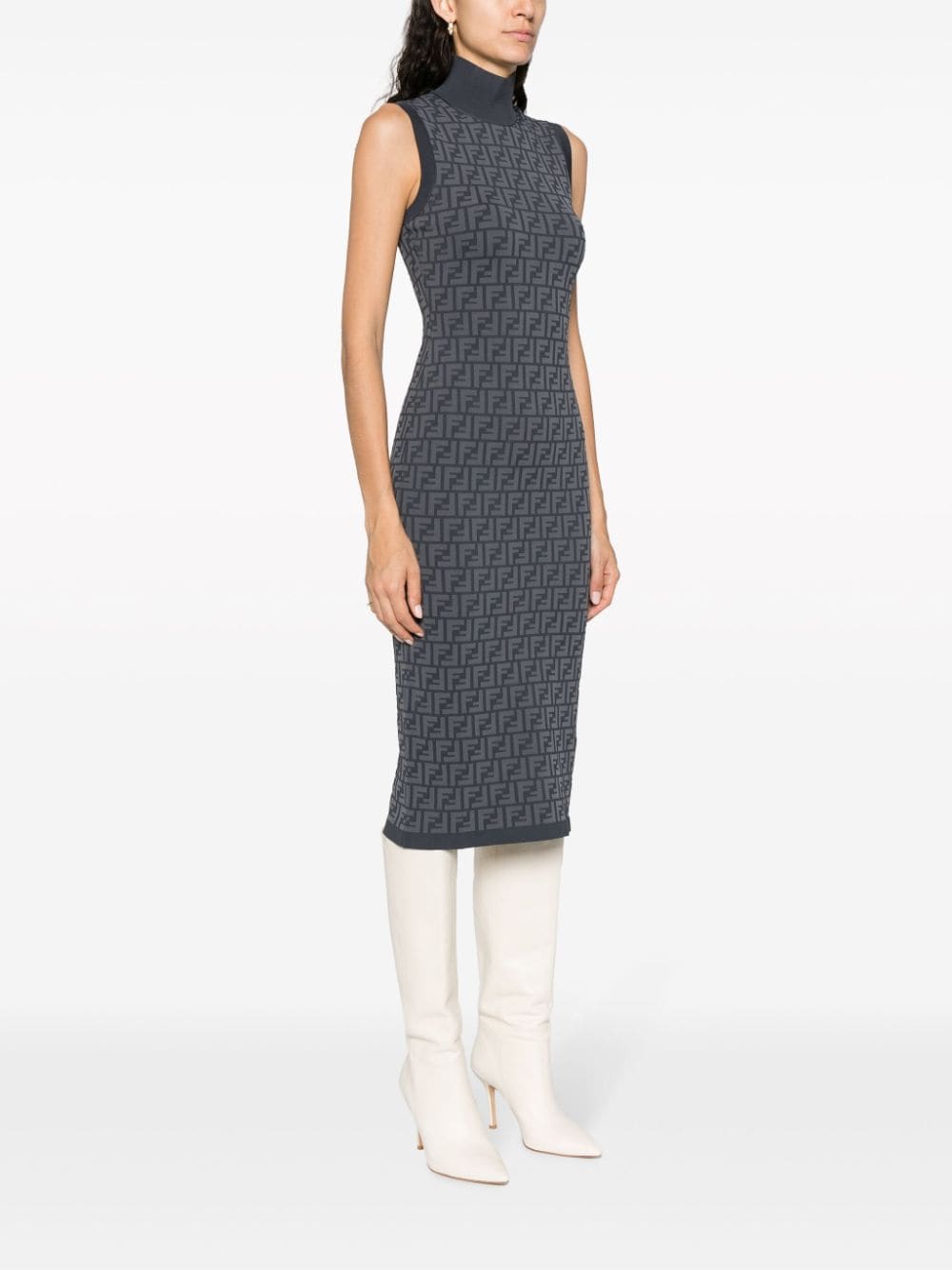 Gray Intarsia Midi Dress for Women by FENDI