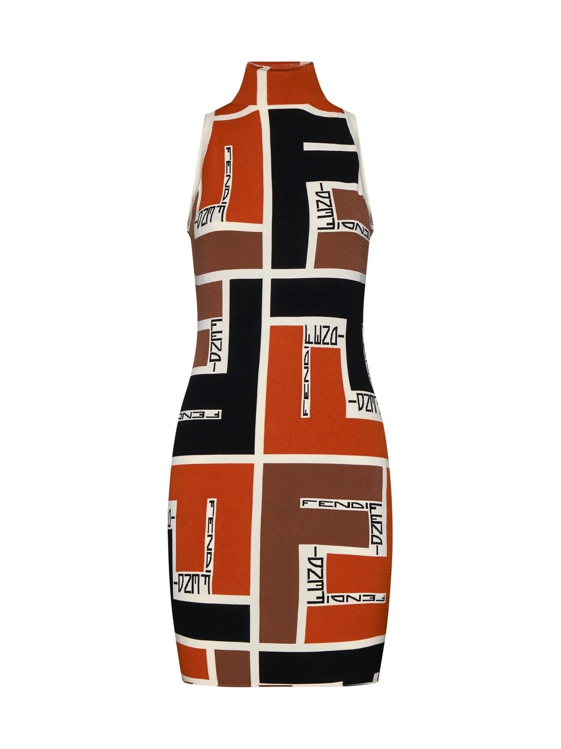 FENDI Printed High Neck Sleeveless Mini Dress in Orange for Women