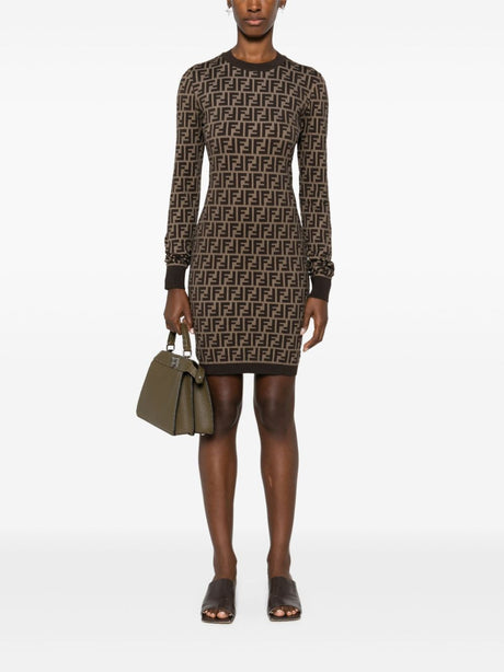 FENDI Chic Brown Long-Sleeved Mini Dress