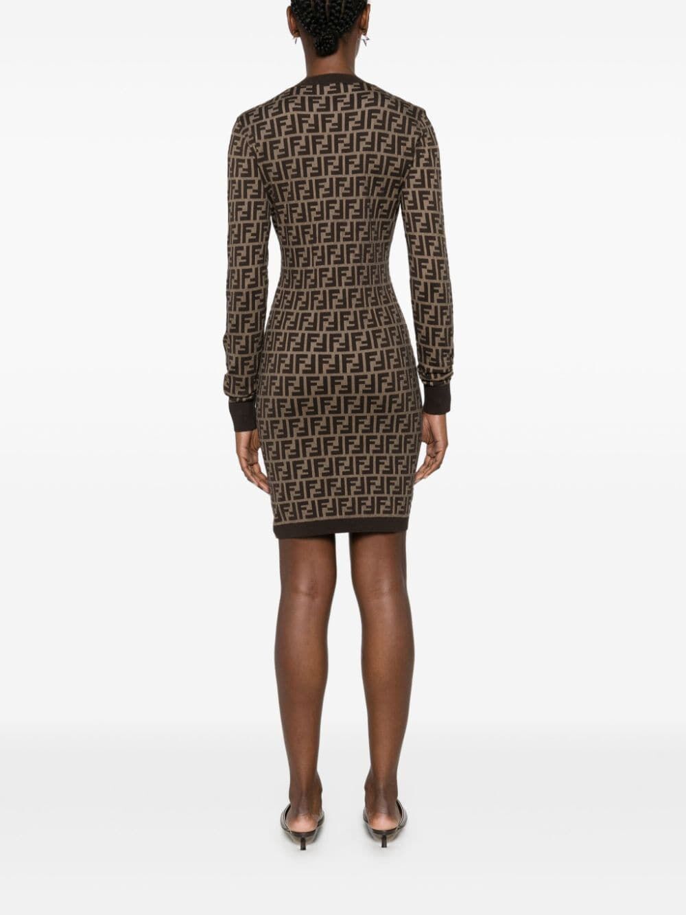 FENDI Chic Brown Long-Sleeved Mini Dress