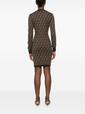 FENDI Chic Brown Long-Sleeved Mini Dress