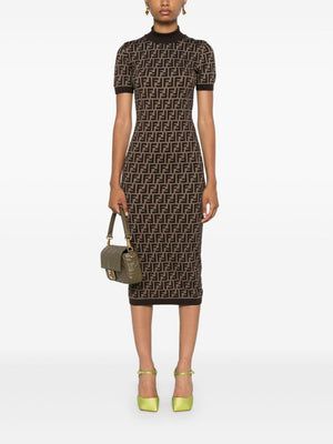 FENDI Elegant Tobacco Brown Jacquard Bodycon Dress