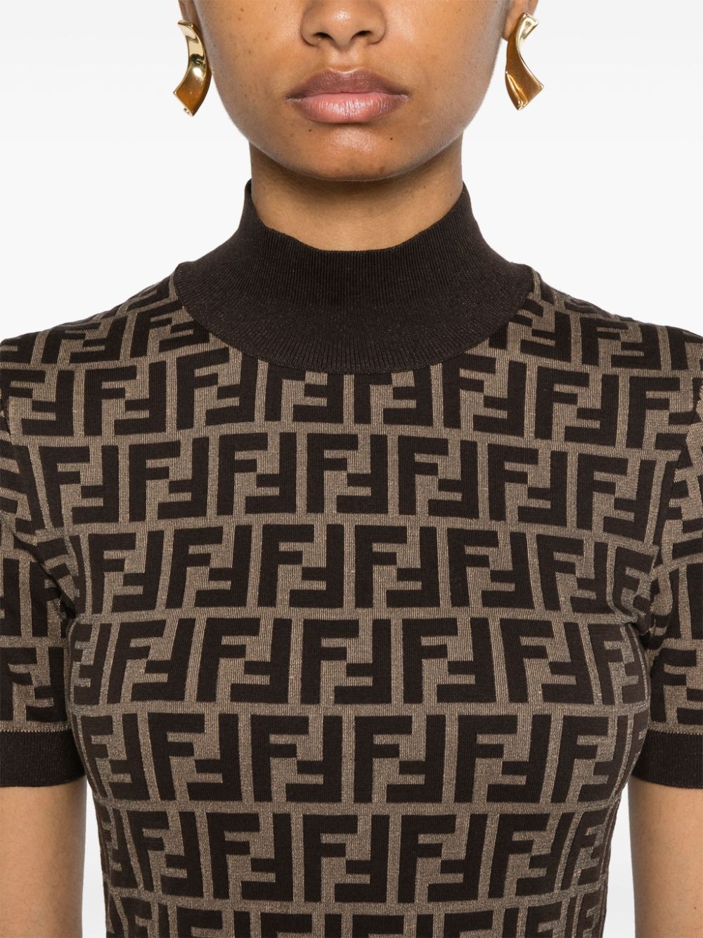 FENDI Elegant Tobacco Brown Jacquard Bodycon Dress