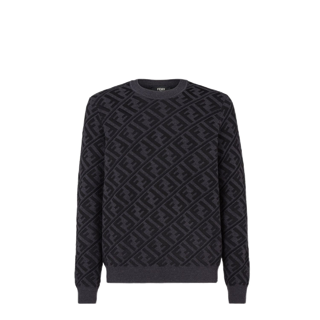 FENDI Crewneck Pullover in Black Wool - Regular Fit