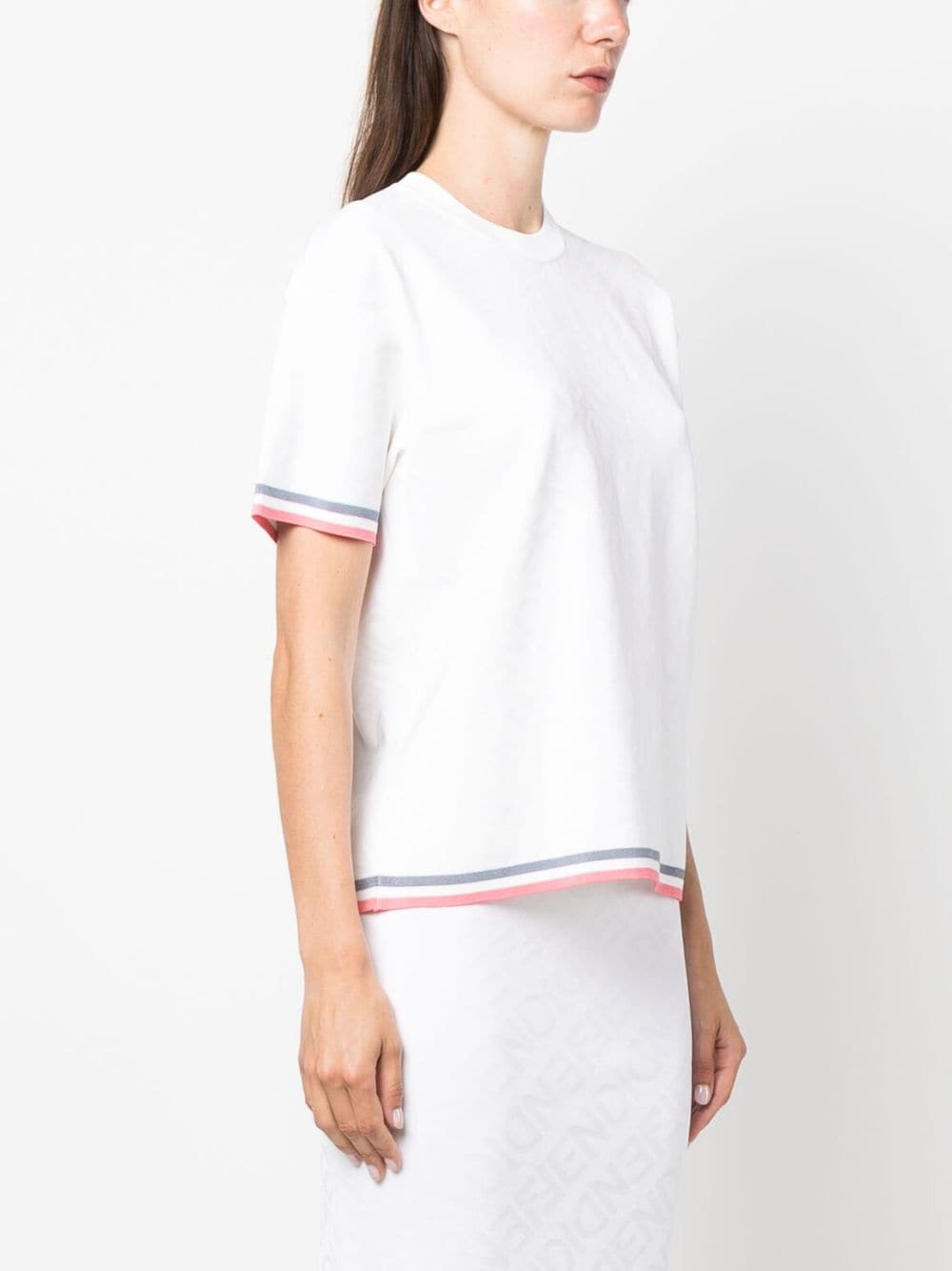 White Jacquard Knit T-Shirt with Contrasting Edges and Fendi Mirror Logo