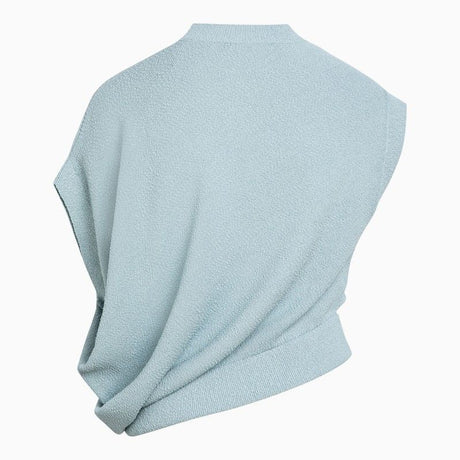 FENDI Light Blue Asymmetric Knit Crew Neck Sweater