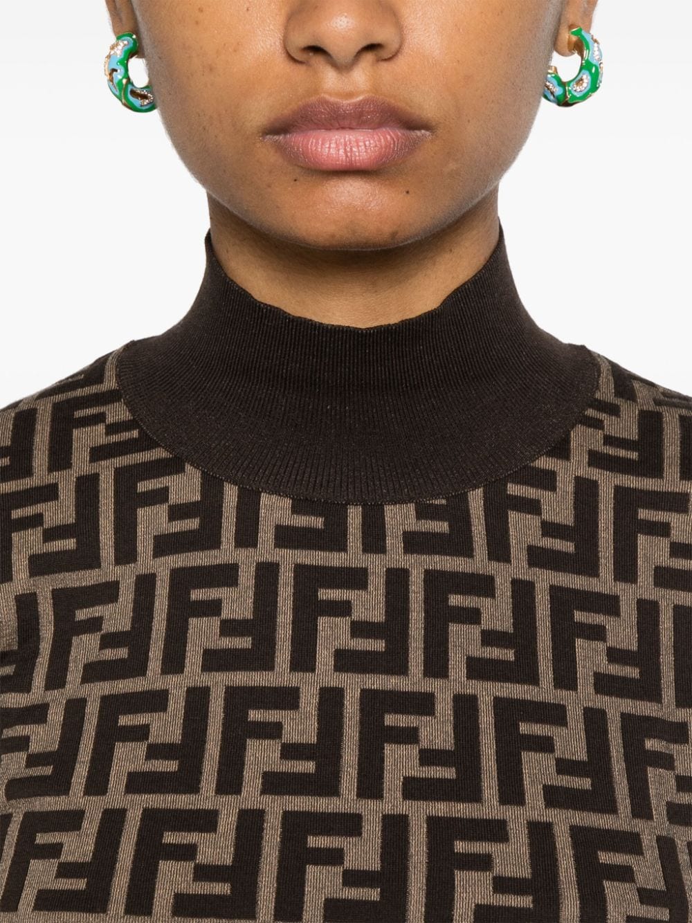 FENDI High-Neck Patterned Jacquard Sweater for Women