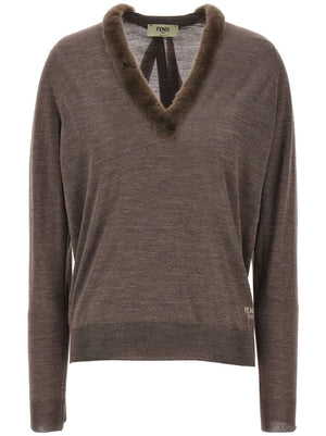 FENDI V-Neck Wool and Silk Jumper for Women