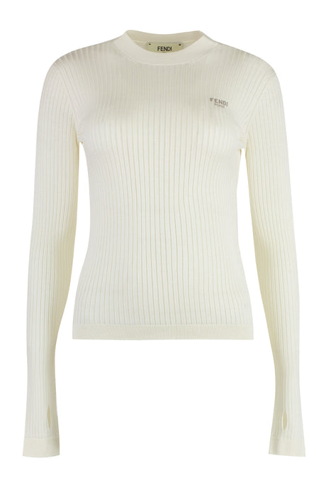 FENDI Knit Wool-Blend Top with Logo Intarsia for Women - FW24