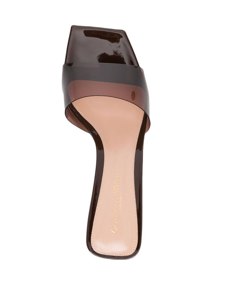 GIANVITO ROSSI Brown Leather Square Open Toe Slip-on Sandals for Women