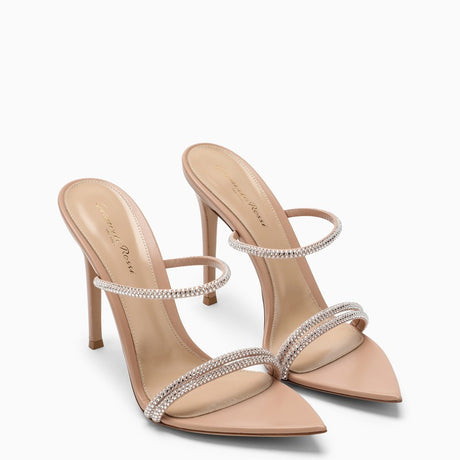 GIANVITO ROSSI Peach-Coloured Pointed Women's Sandals with Strass Straps