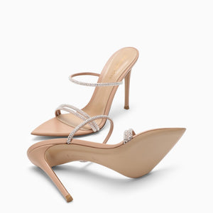 GIANVITO ROSSI Peach-Coloured Pointed Women's Sandals with Strass Straps