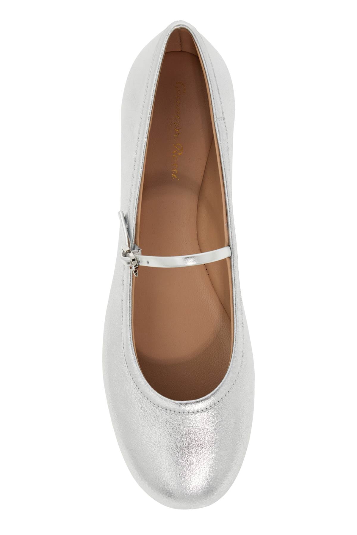 GIANVITO ROSSI Silver Laminated Leather Ballerinas with Mary Jane Design for Women
