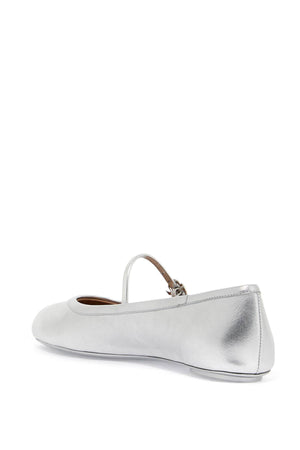 GIANVITO ROSSI Silver Laminated Leather Ballerinas with Mary Jane Design for Women