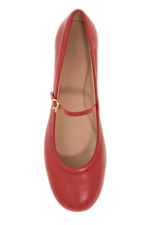 GIANVITO ROSSI Red Leather Mary Jane Ballet Flats