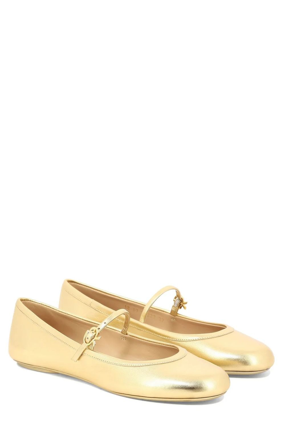 GIANVITO ROSSI Gold Smooth Leather Mary Jane Ballerina Flats with Iconic Buckle - Heels 5 MM