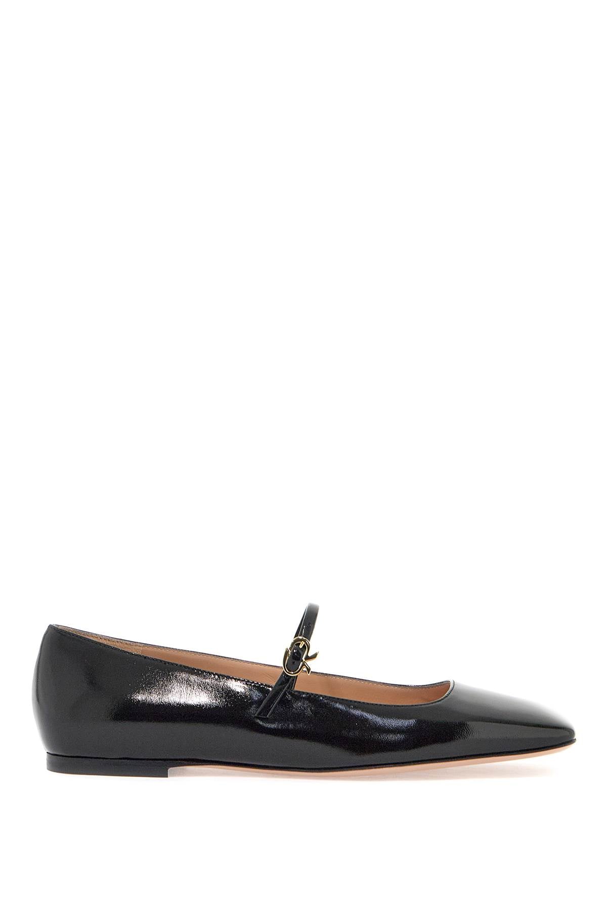 GIANVITO ROSSI Sophisticated Black Patent Ballerina Shoes with Iconic Ribbon Buckle for Women