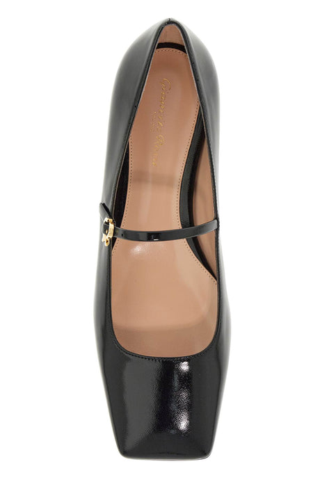 GIANVITO ROSSI Sophisticated Black Patent Ballerina Shoes with Iconic Ribbon Buckle for Women