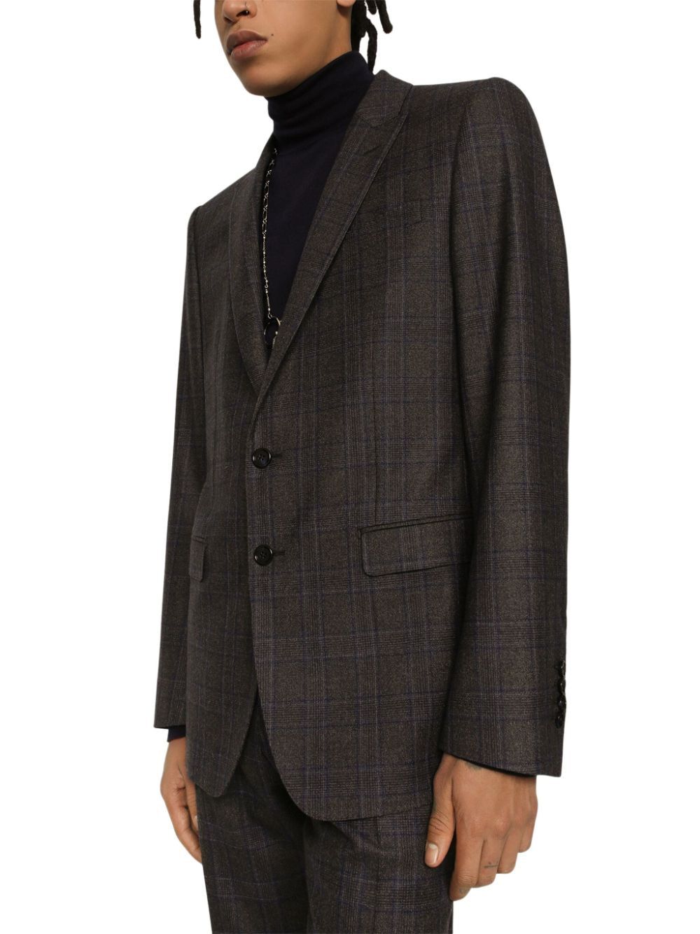 DOLCE & GABBANA Classic Brown Prince of Wales Check Blazer for Men