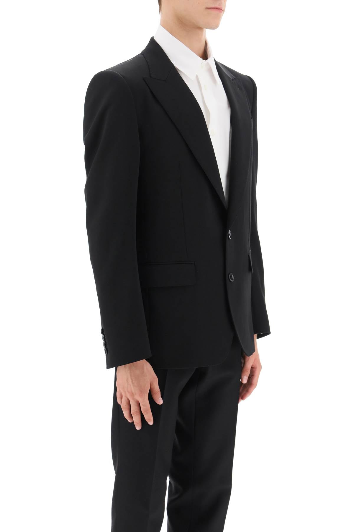 DOLCE & GABBANA Men's Black Single-Breasted Jacket with Lapel Collar and Virgin Wool Material