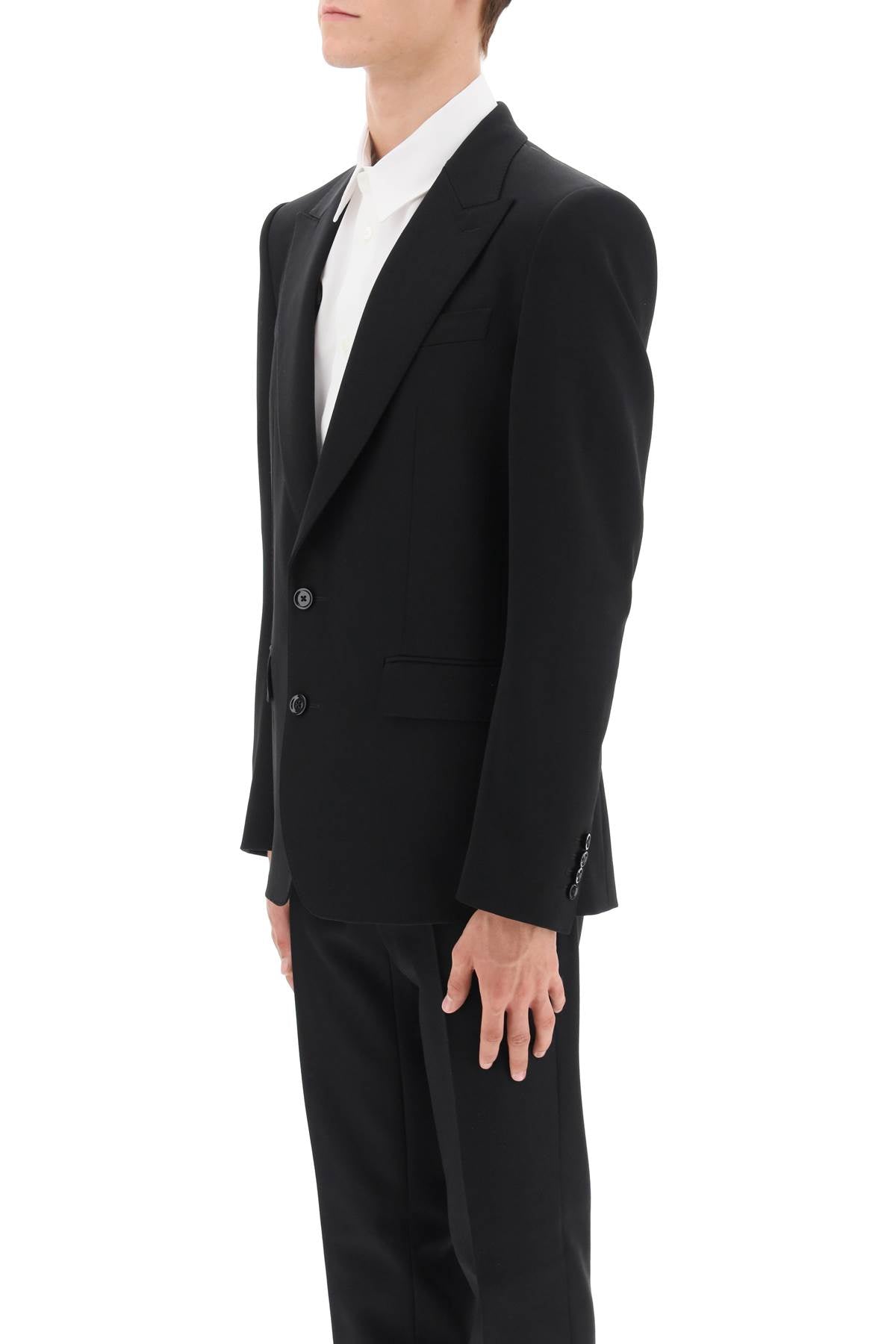 DOLCE & GABBANA Men's Black Single-Breasted Jacket with Lapel Collar and Virgin Wool Material