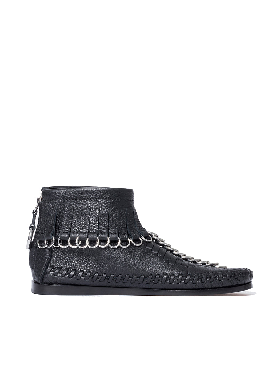 ALEXANDER WANG Modern Black Montana Boots with Metal Rings and Woven Sole for Women