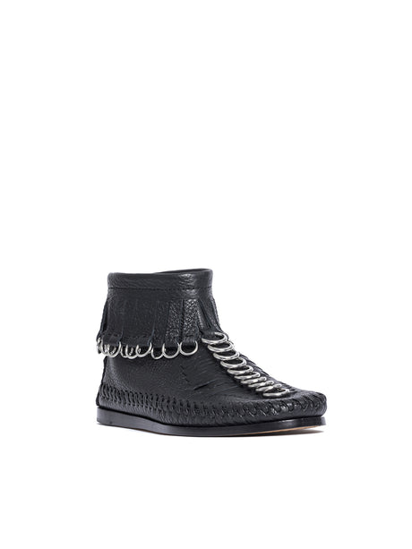 ALEXANDER WANG Modern Black Montana Boots with Metal Rings and Woven Sole for Women