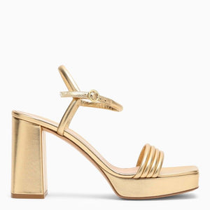 GIANVITO ROSSI Golden Leather High Sandal with Platform and Wide Heel for Women - SS24 Collection