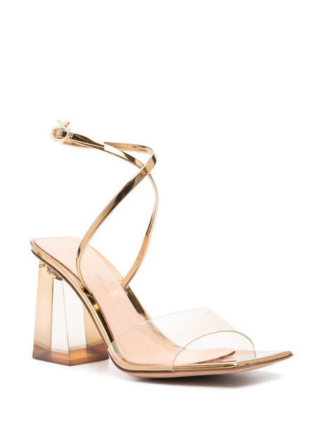 GIANVITO ROSSI Golden Metallic Effect Transparent Strap Square Toe Sandals for Women