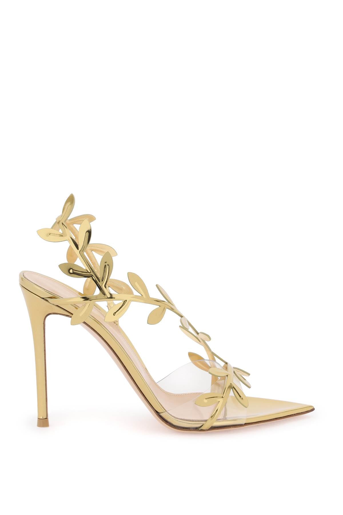 GIANVITO ROSSI Floral Embellished Asymmetrical Gold Sandals for Women - SS24 Collection