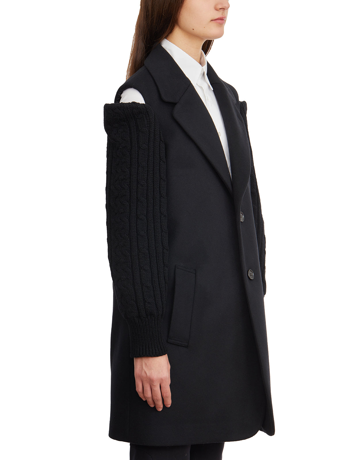 COMME DES GARÇONS Black Wool Jacket with Open Shoulder and Front Pockets