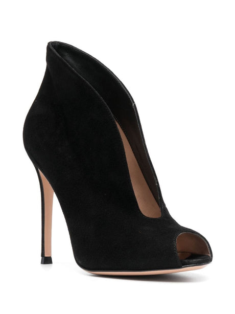 GIANVITO ROSSI Black Peep-Toe Suede Sandals with High Stiletto Heel for Women - FW23