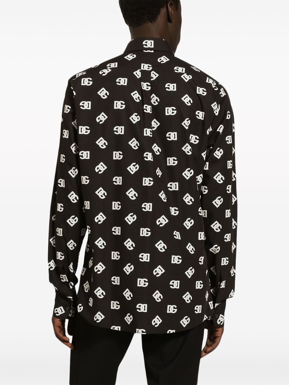 DOLCE & GABBANA Men's Black Cotton All-over Logo Print Shirt - SS24