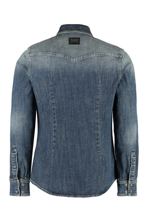 DOLCE & GABBANA Men's Denim Contrast Stitched Shirt - Blue