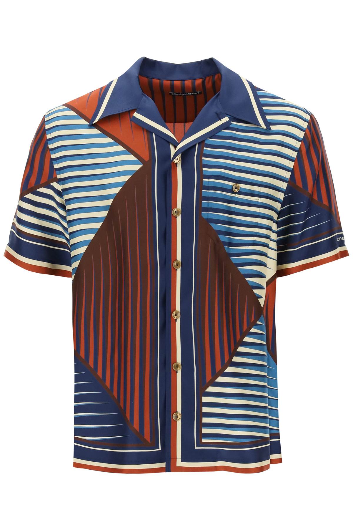 DOLCE & GABBANA Multicolor Geometric Pattern Silk Bowling Shirt for Men by D&G