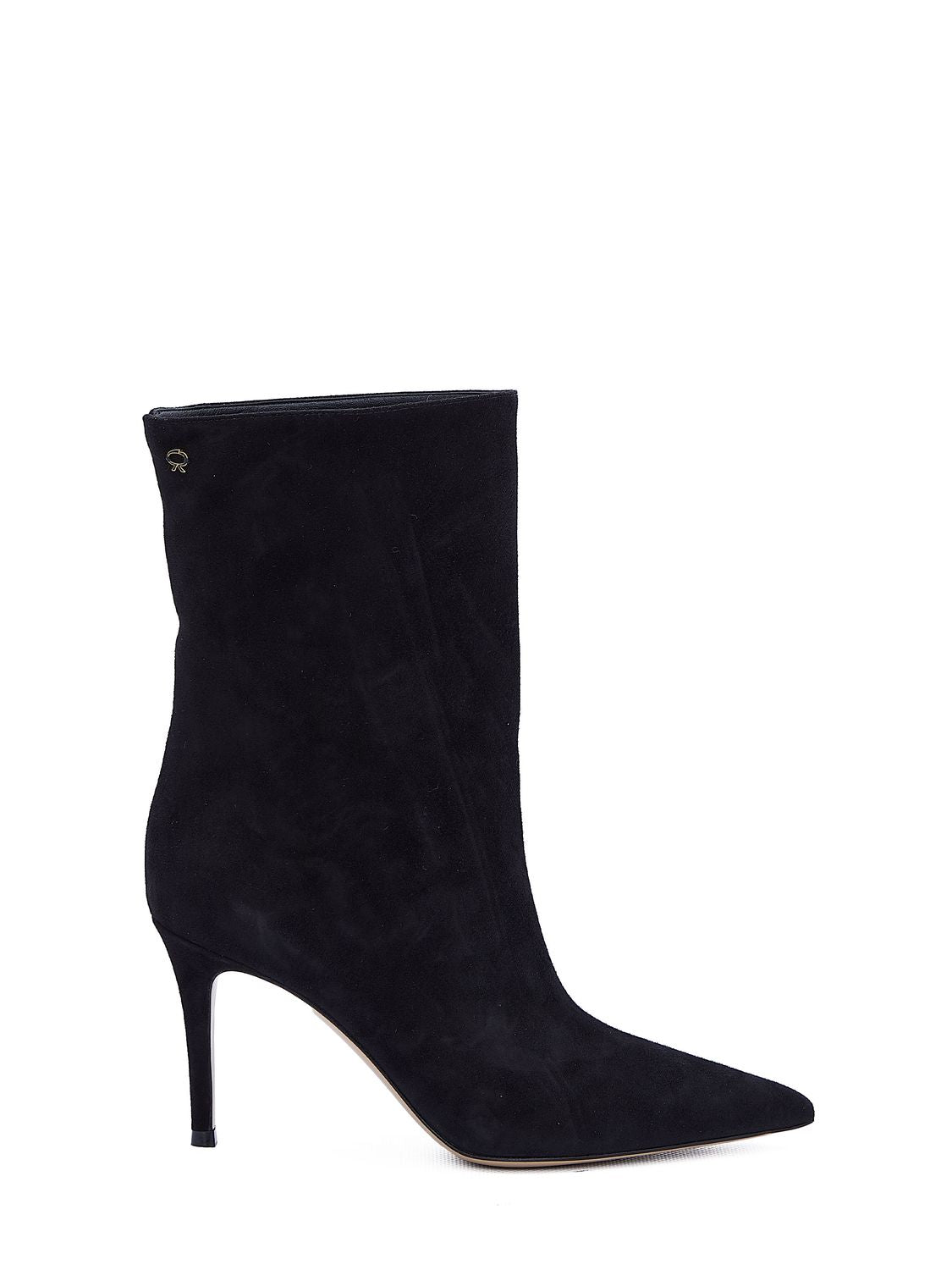 GIANVITO ROSSI Elegant Black Suede Boots with Gold-Tone Logo Detail and Thin Heel