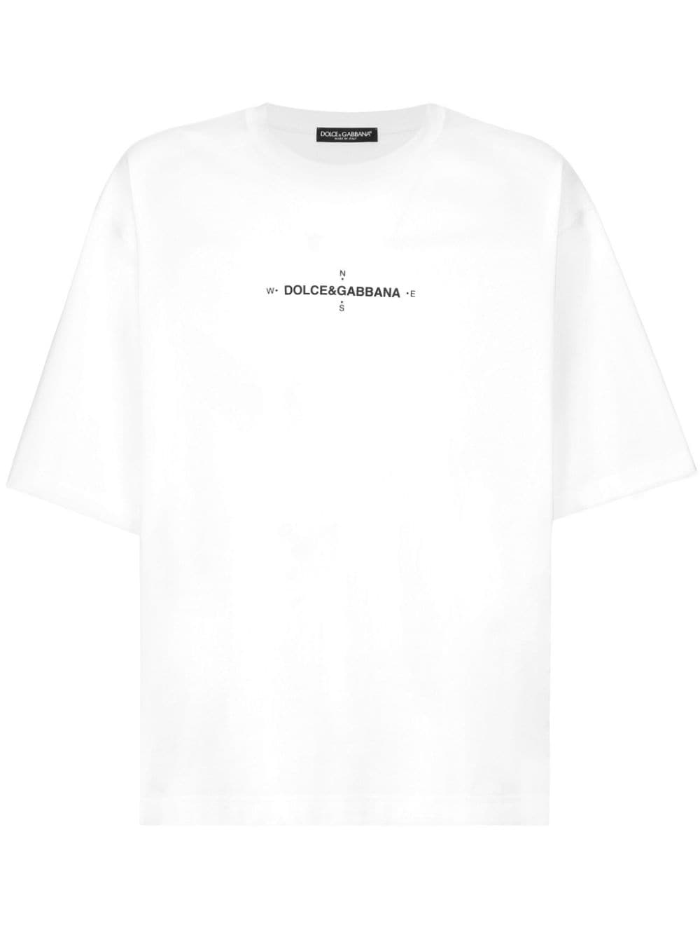 DOLCE & GABBANA Optical White Logo Cotton Tee - Men's Short Sleeve Crew Neck